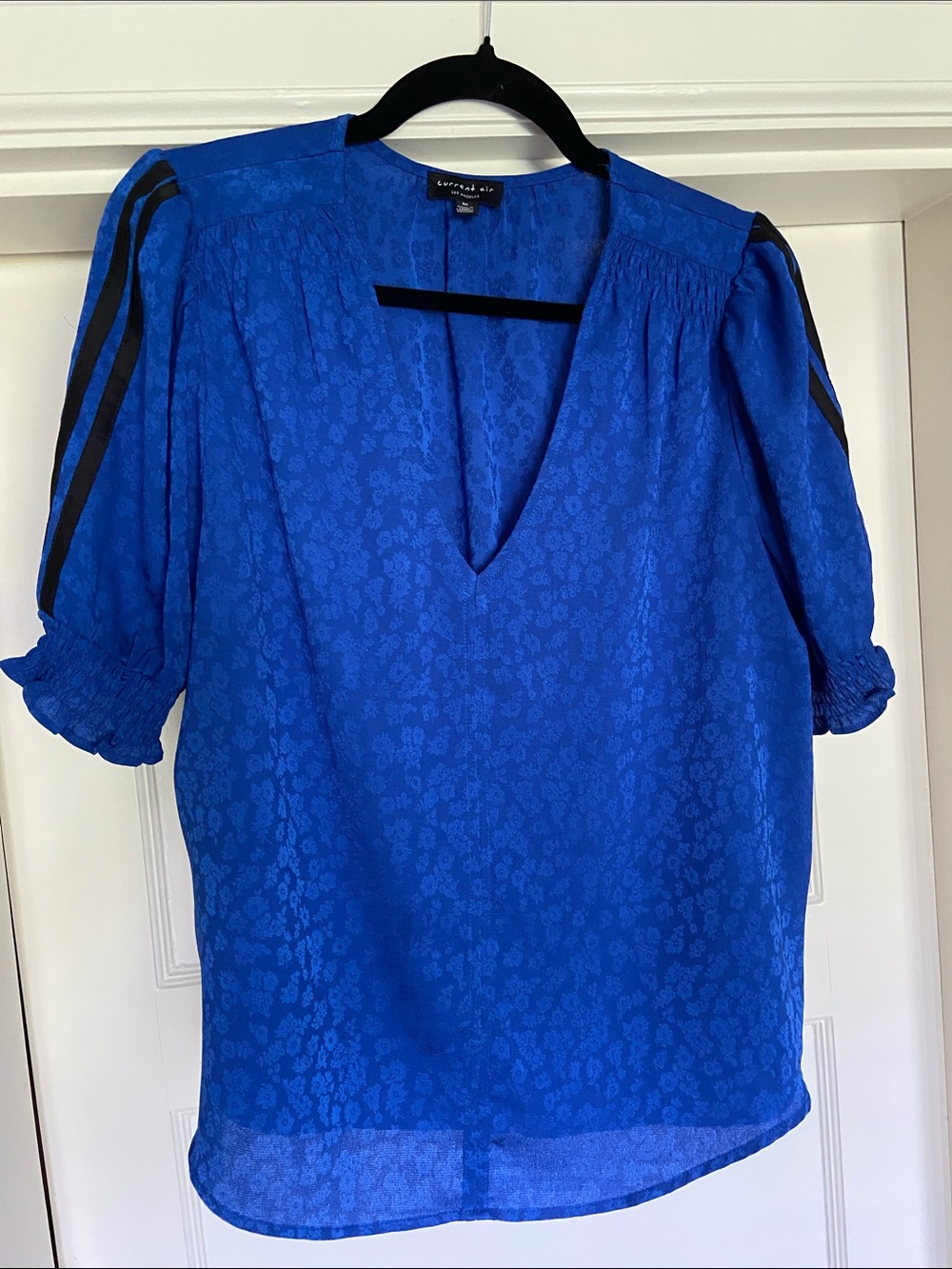 Cobalt V-Neck Puff Sleeve Blouse